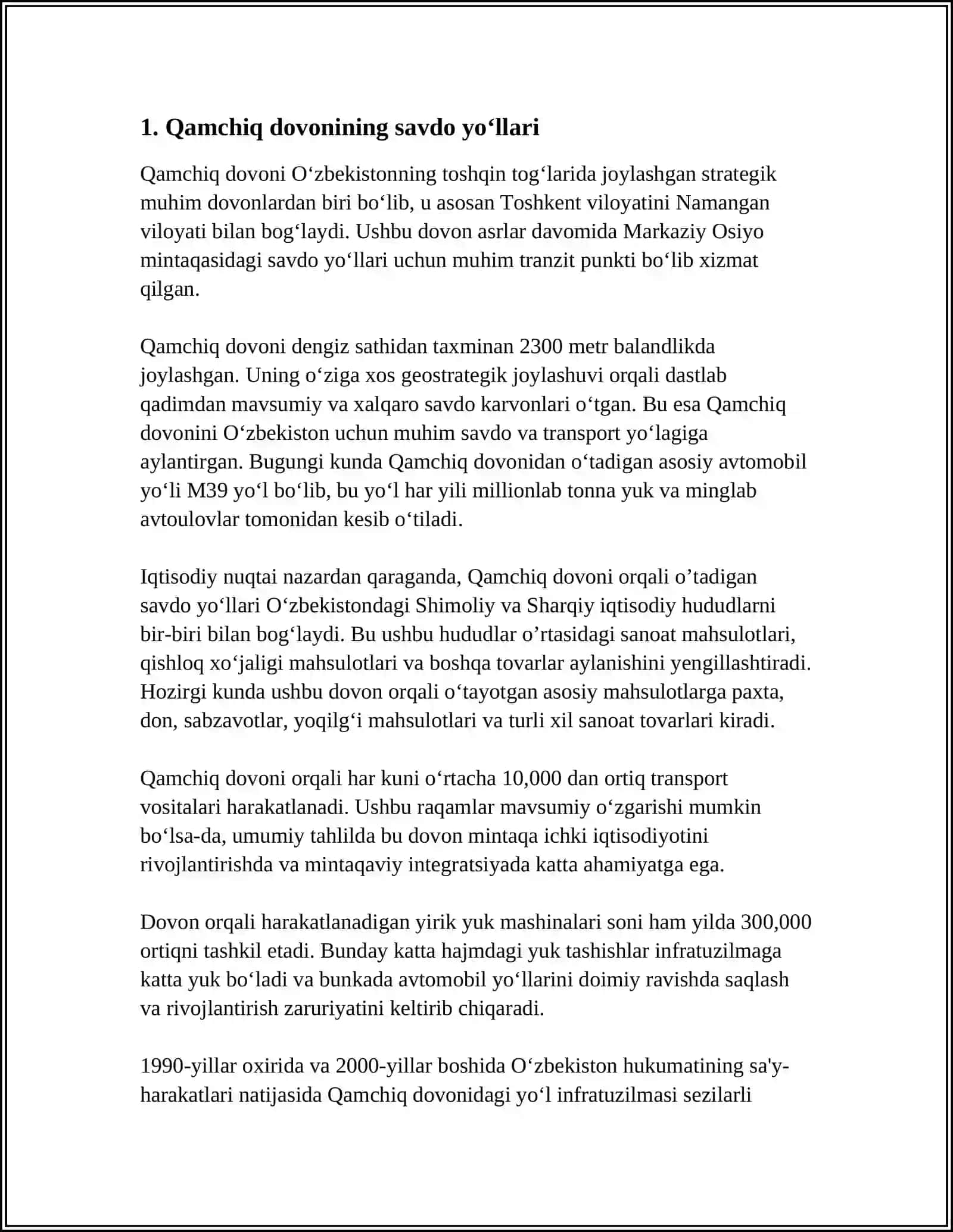 MUSTAQIL ISH Mavzu: QAMCHIQ DAVONI 3