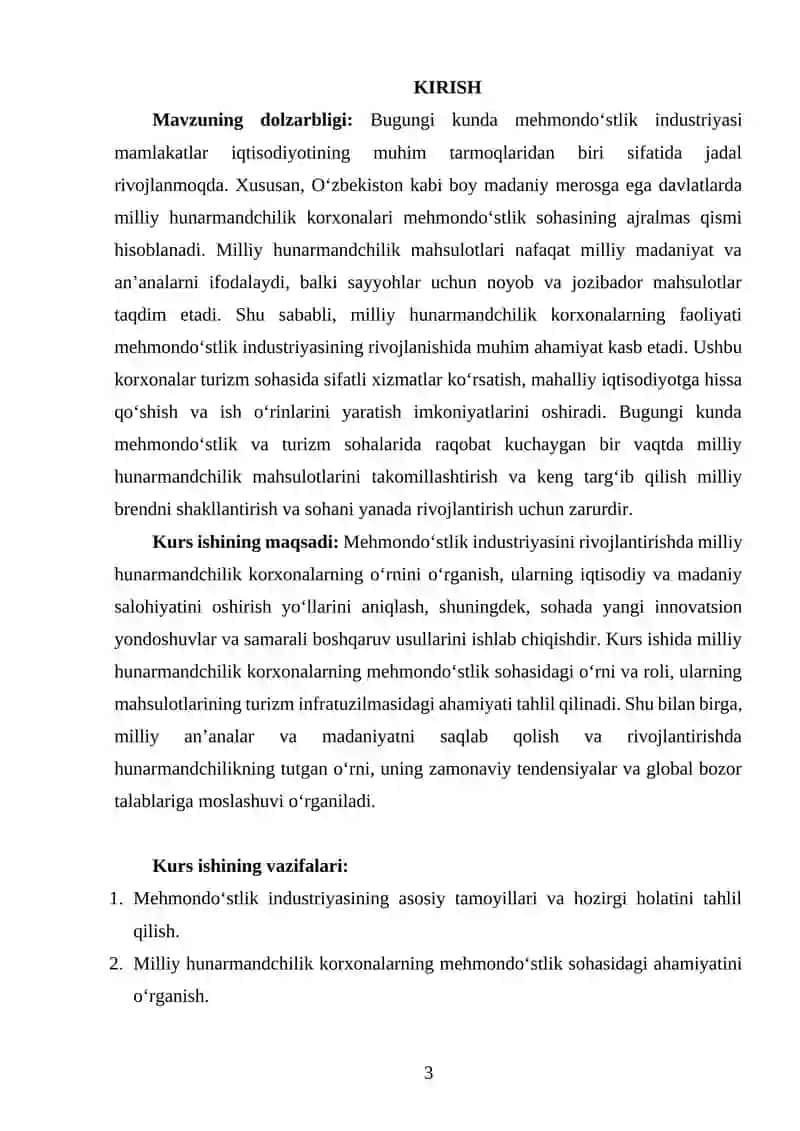 MEHMONDOʻSTLIK INDUSTRIYASINI RIVOJLANTIRISHDA MILLIY HUNARMANDCHILIK KORXONALARNING OʻRNI 3