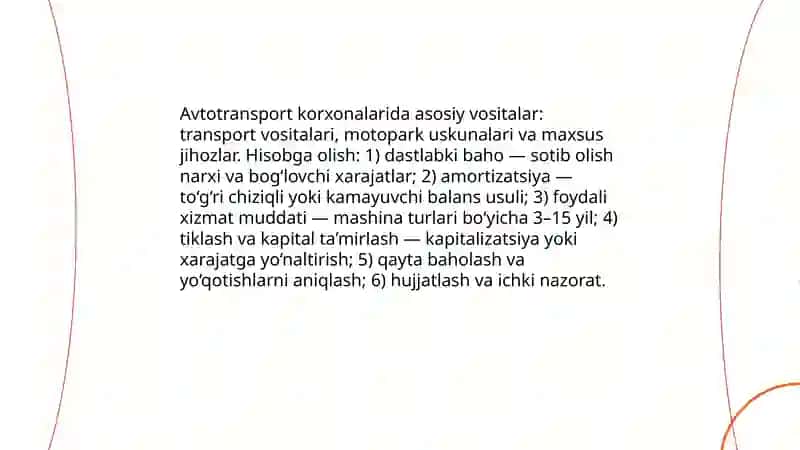 Avtotransport korxonalarida asosiy vositalar 3