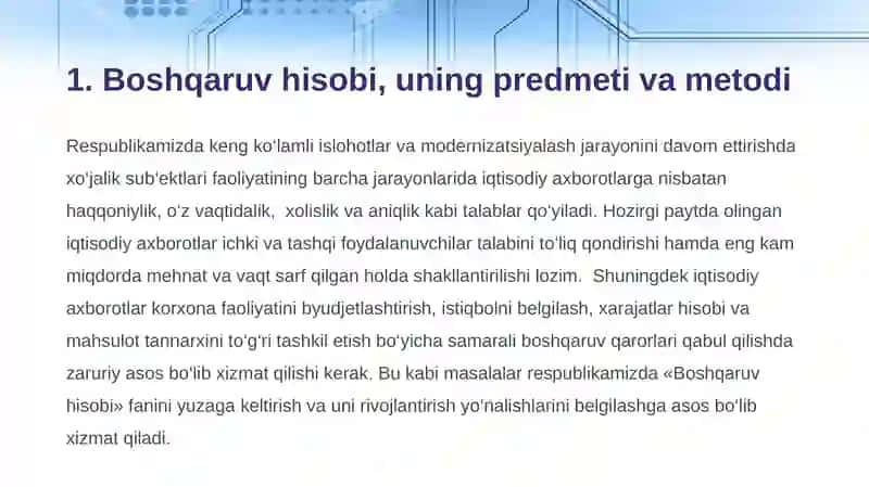 Boshqaruv hisobi, uning predmeti va metodi 3