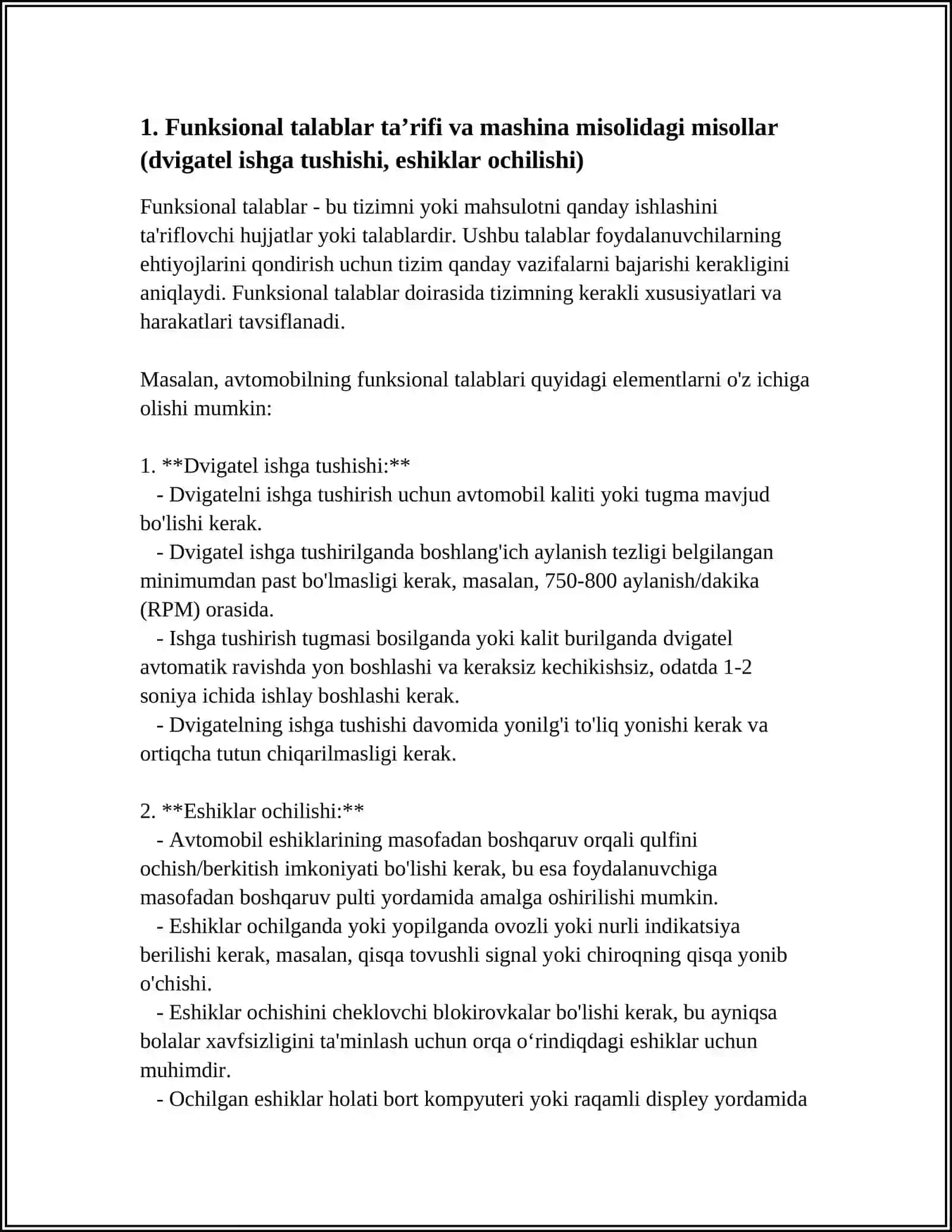 FUNKSIONAL VA NO-FUNKSIONAL TALABLAR: FARQLARIVA O‘ZAROBOG‘LIQLIGI. MASHINA MISOLIDA 3