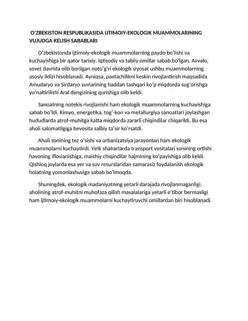 O‘zbekiston Respublikasining Ijtimoiy-Ekologik Muammolari 3