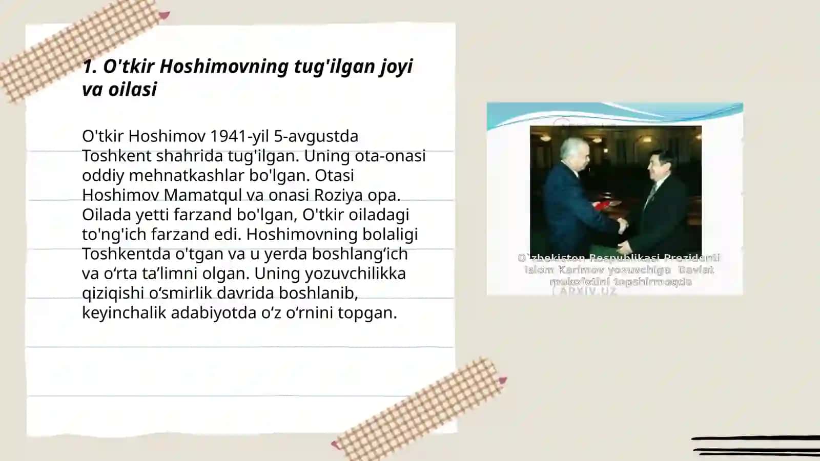 O'tkir Hoshimov hayoti va ijodi haqida 3