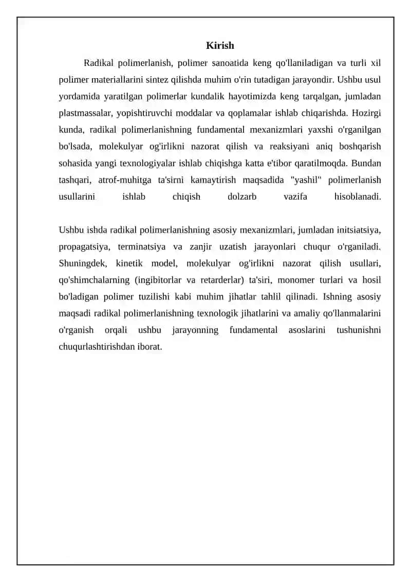 Radikal polimerlanish mexanizmlari 3