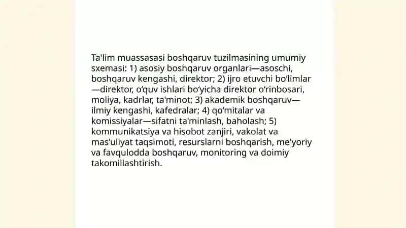 Ta'lim muassasasi boshqaruv tuzilmasi sxemasini ishlab chiqish 3