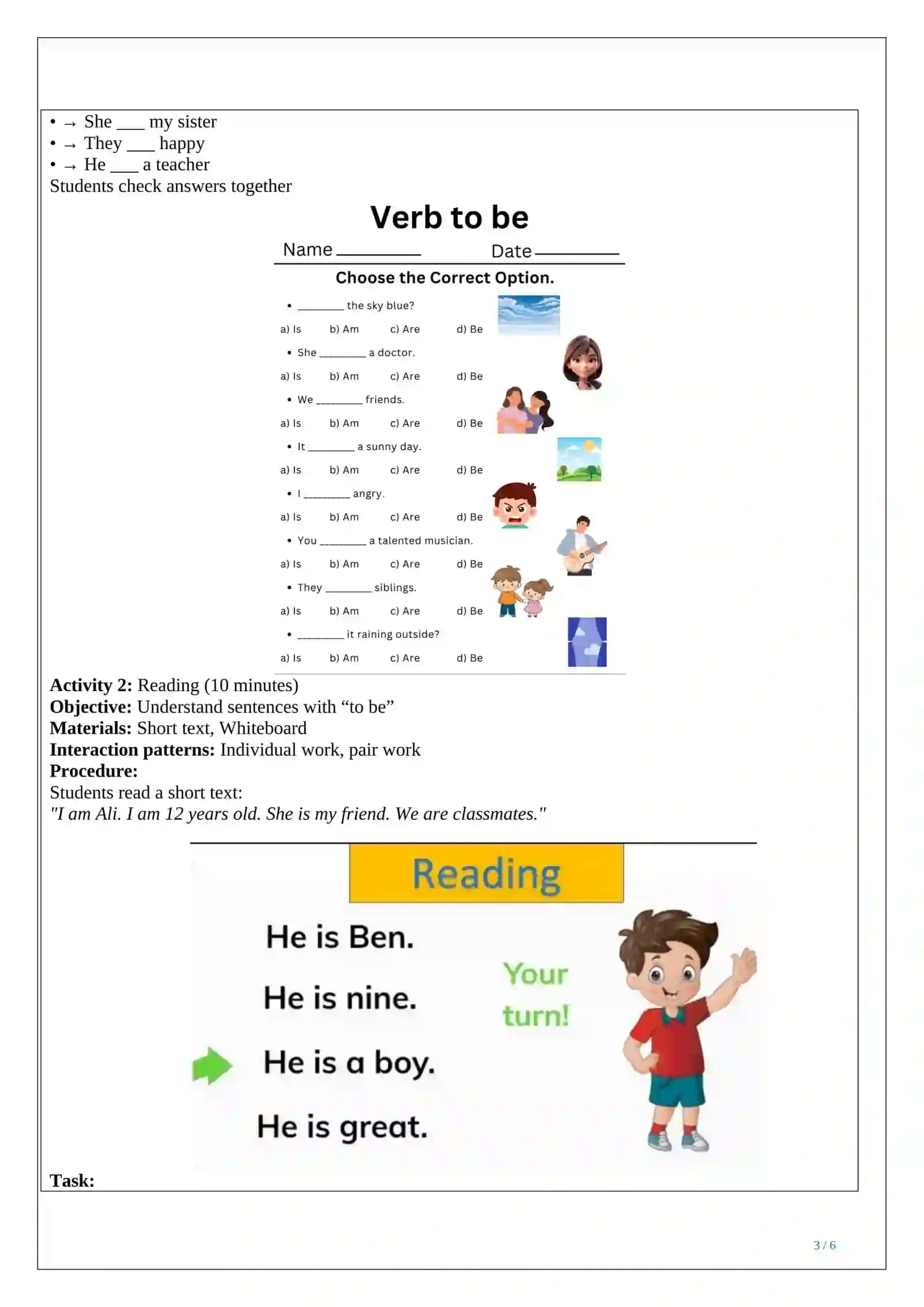 Lesson plan ESP The Verb “To Be” 3