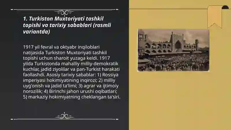 Turkiston Muxtoriyati haqida mustaqil ish rasmli variantda boʻlsin 3