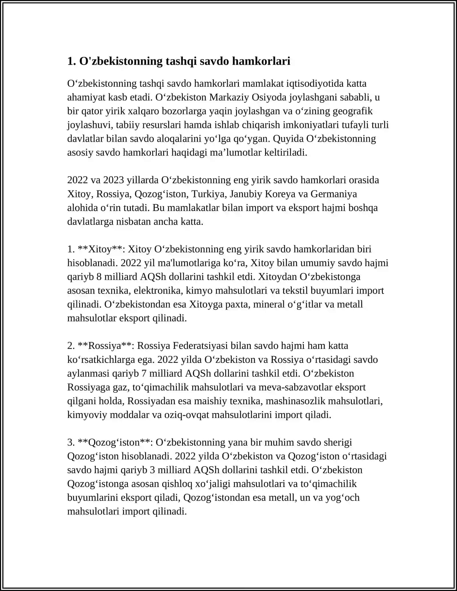 O‘zbekistonning Tashqi Iqtisodiy Faoliyati 3