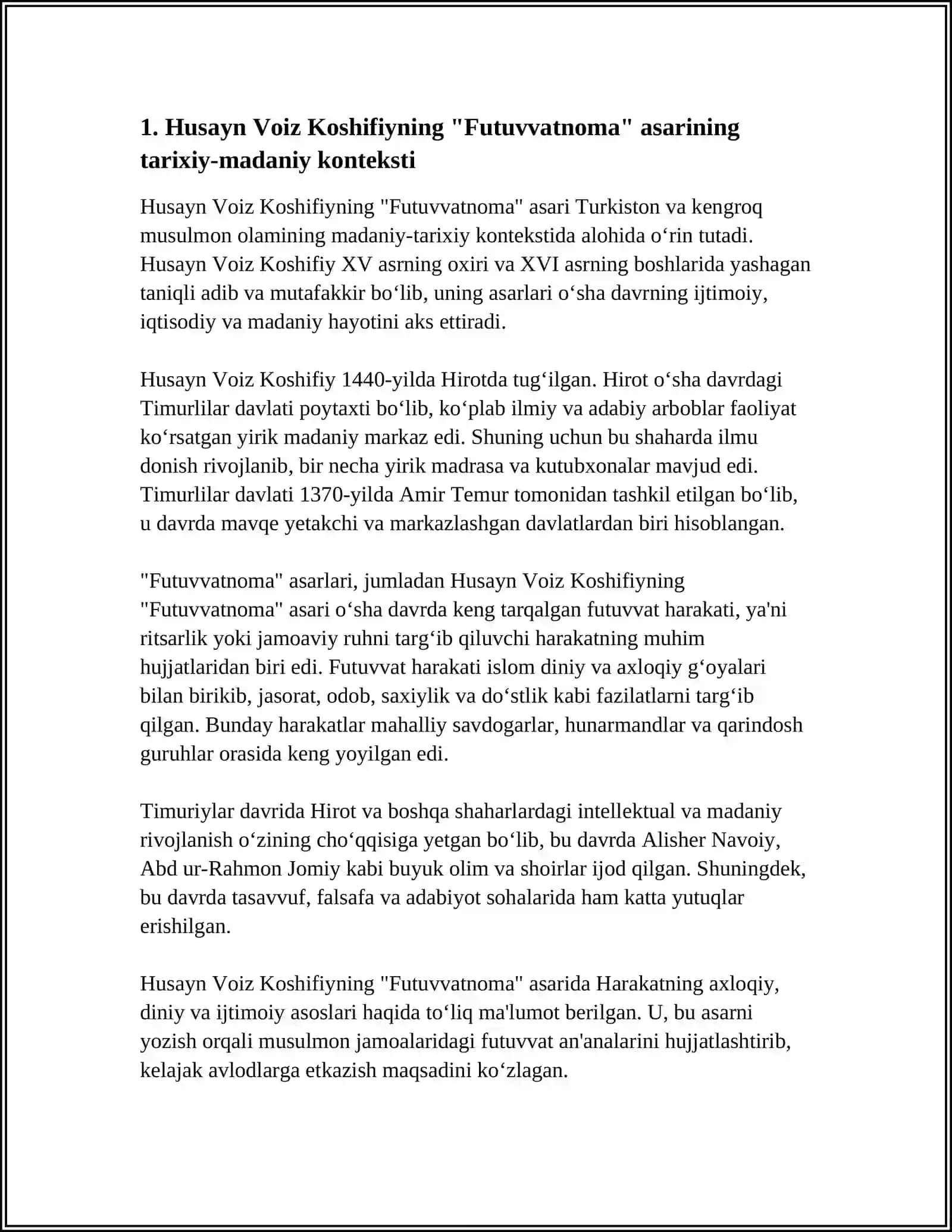 HUSAYN VOIZ KOSHIFIYNING "FUTUVVATNOMA" ASARI 3