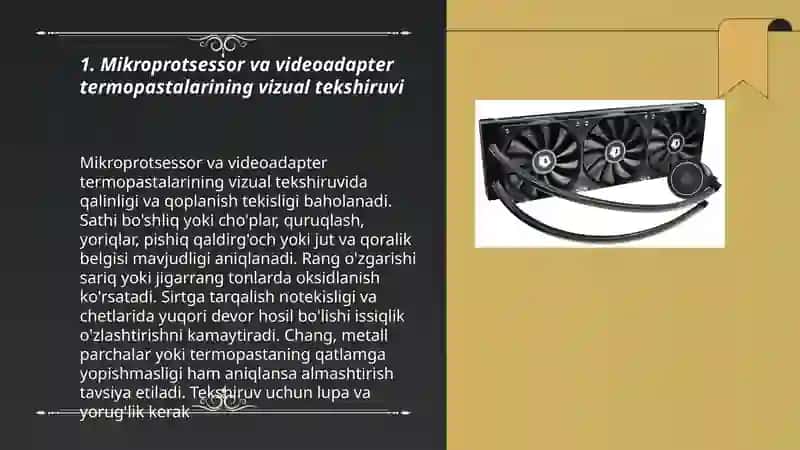 Sovutish tizimlarini (mikroprotsessor,videoadapter termopastalarini)tekshirish Abdurasulov Oybek 3