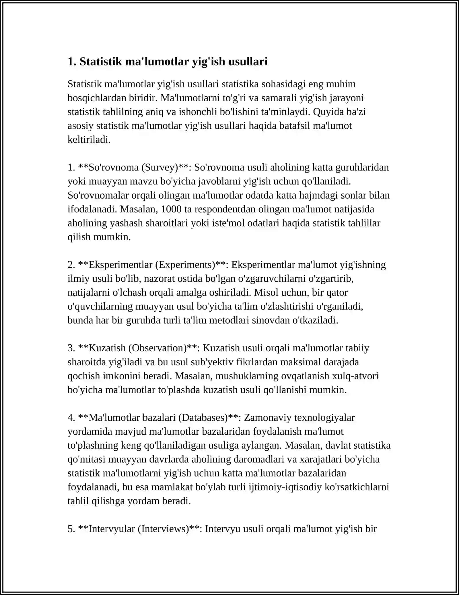MUSTAQIL ISH Mavzu: STATISTIK PREDMETLAR 3