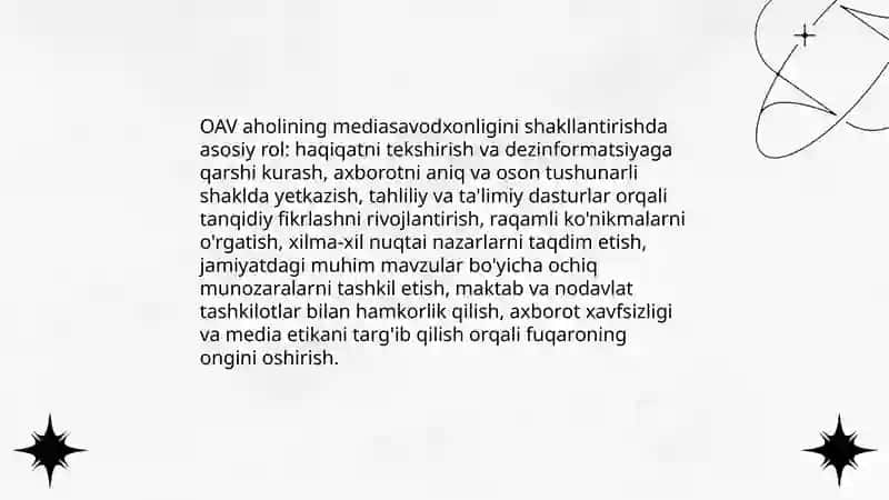 OAV aholining mediasavodxonligini oshiruvchi vosita sifatida 3