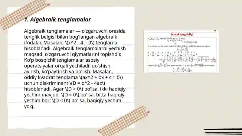 Algebraik tenglamalar 3