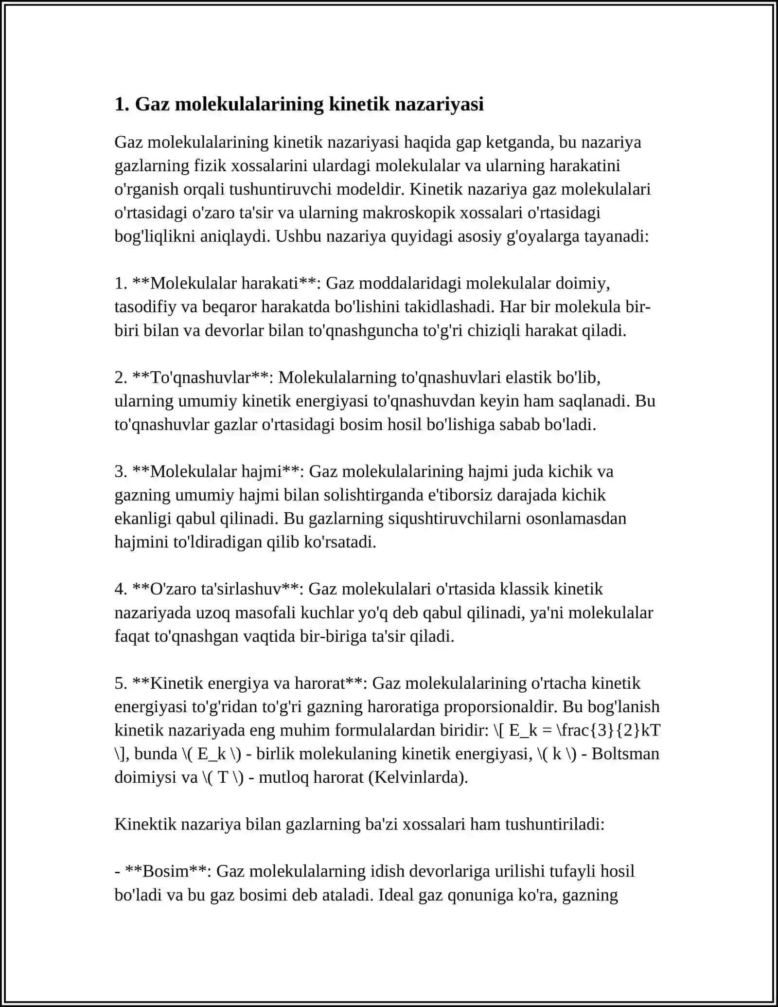 GAZ MOLEKULALARINING ERKIN YUGURISH YO'LI 3