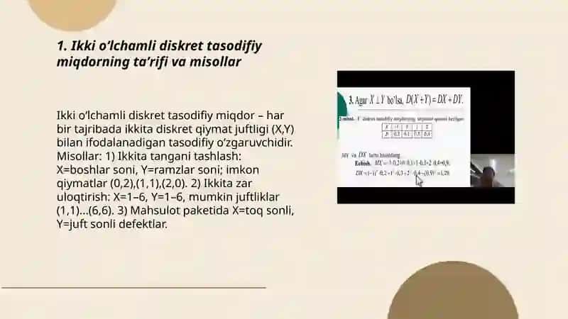 Ikki oʻlchamli diskret tasodifiy miqdor va uning taqsimot qonuni 3