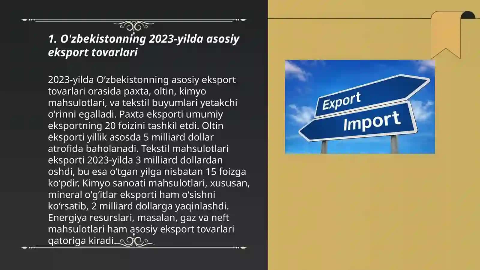 O'zbekistonning 2023-yilda asosiy eksport tovarlari 3