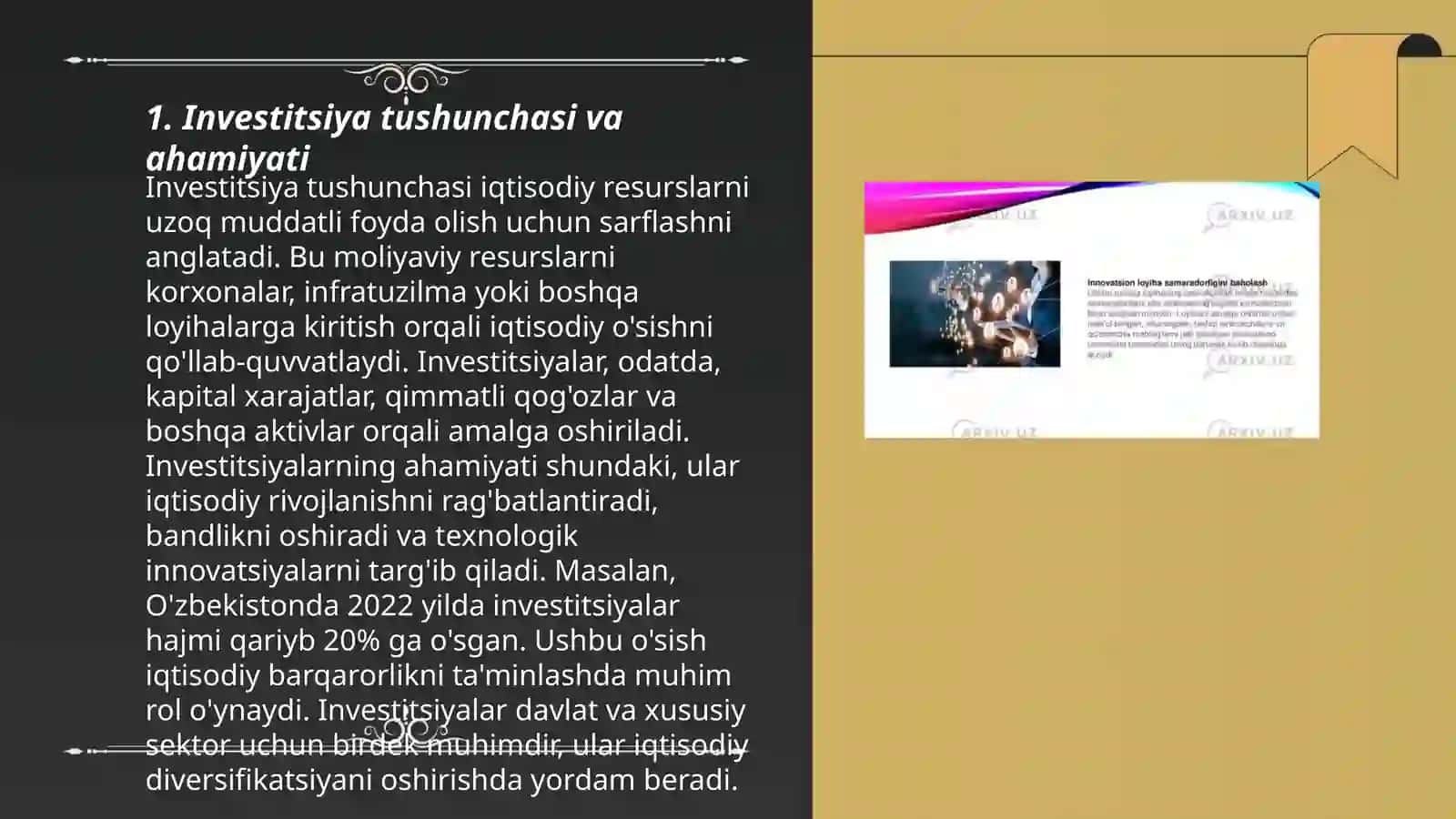 Investitsiyalar samaradorligini baholash va tahli etish 3