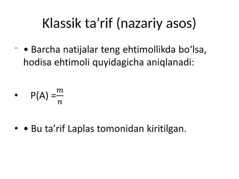 Ehtimollikning klassik statistik ta’riflari 3