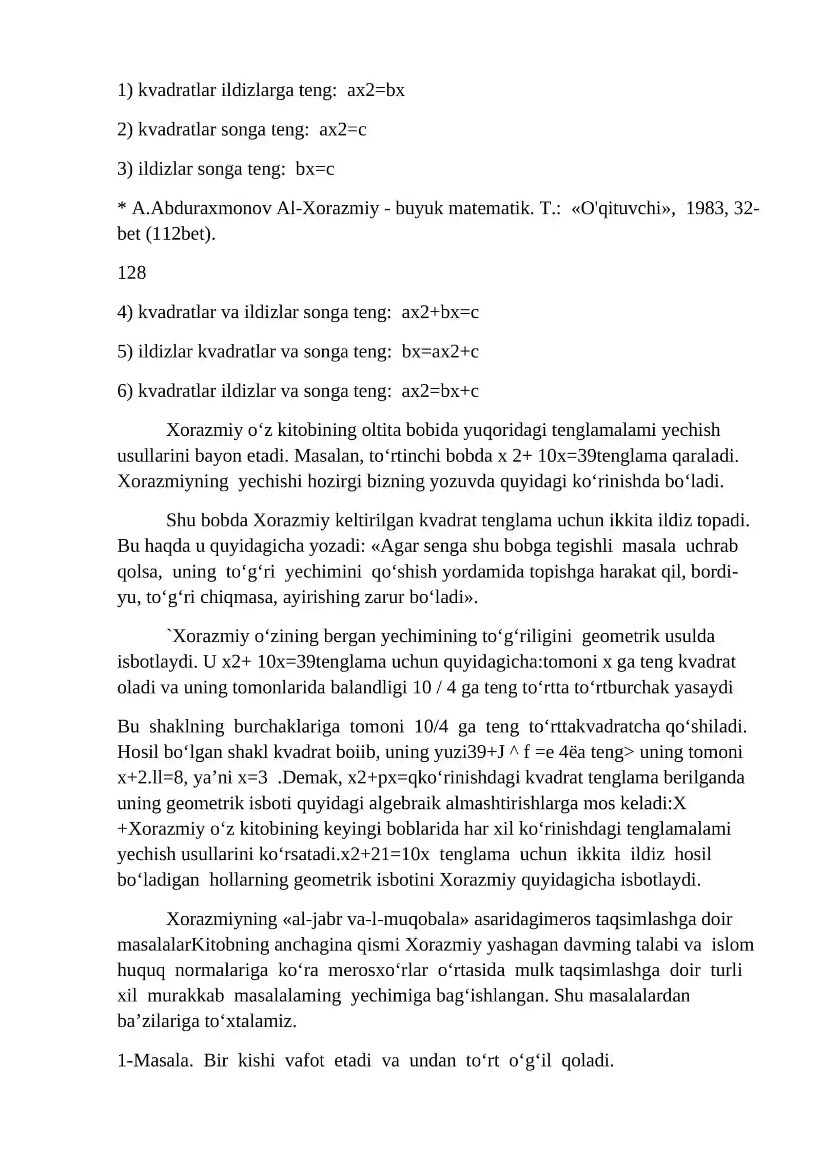 Xorazmiyning algebrasi va geometriyasi 3