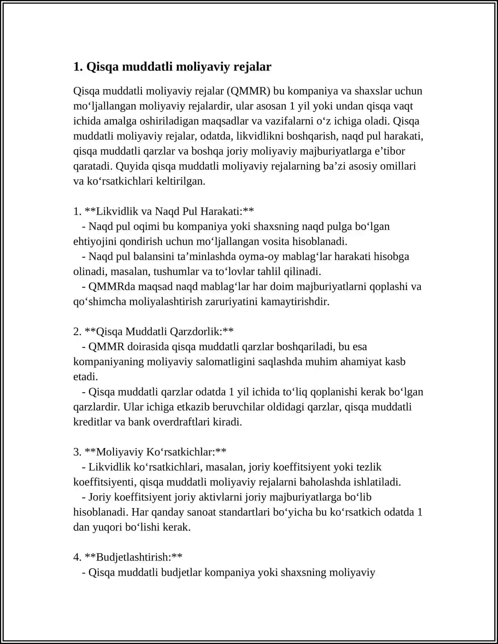 QISQA VA UZOQ MUDDATLI HARAJATLARNING OʻZARO BOGʻLIQLIGI 3