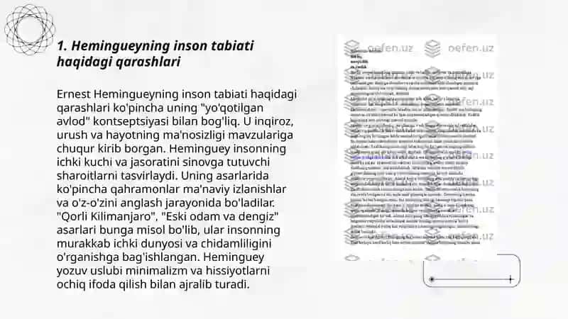 Hemingui ijodida inson va borliq muommosi tahlili 3