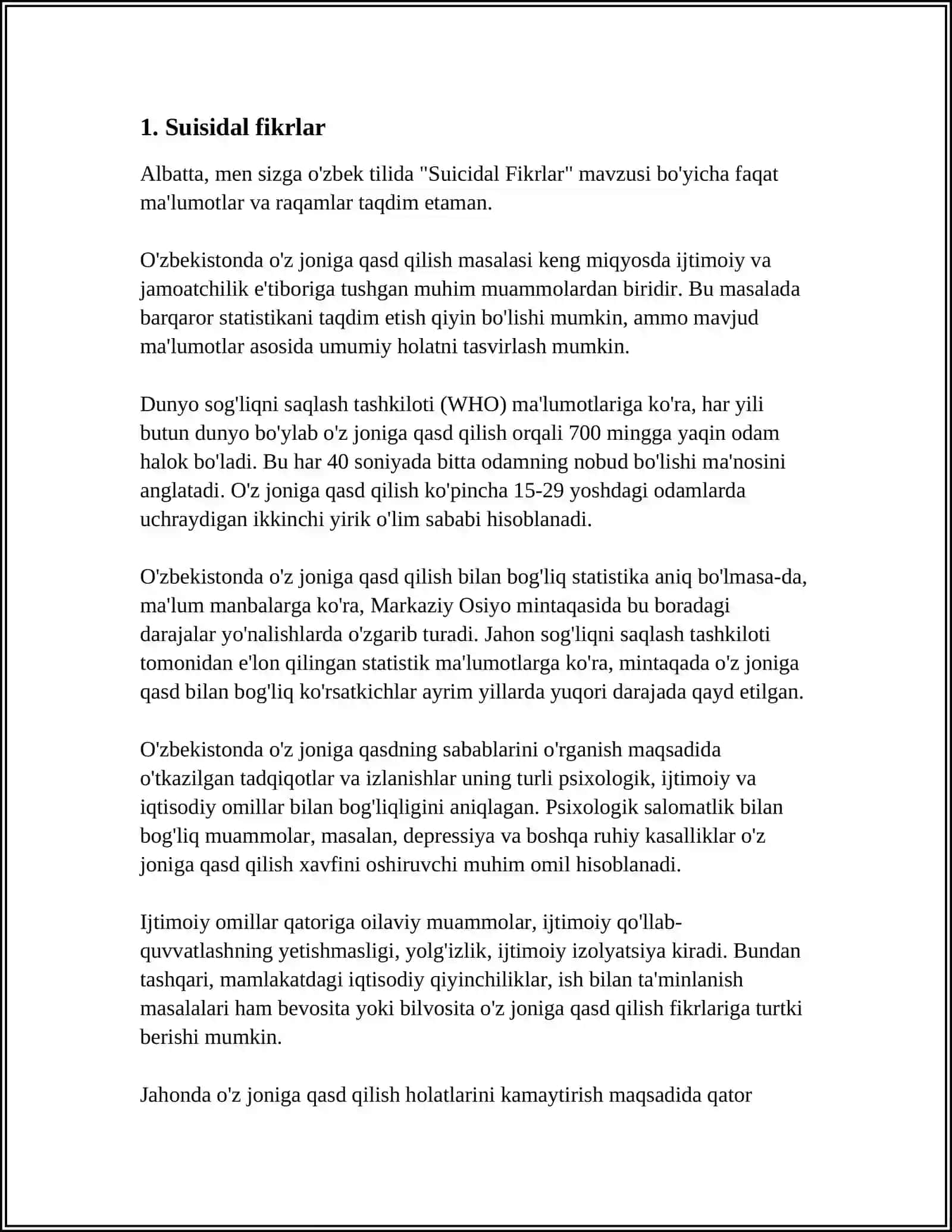 SUISIDAL XULQ ATVOR 3