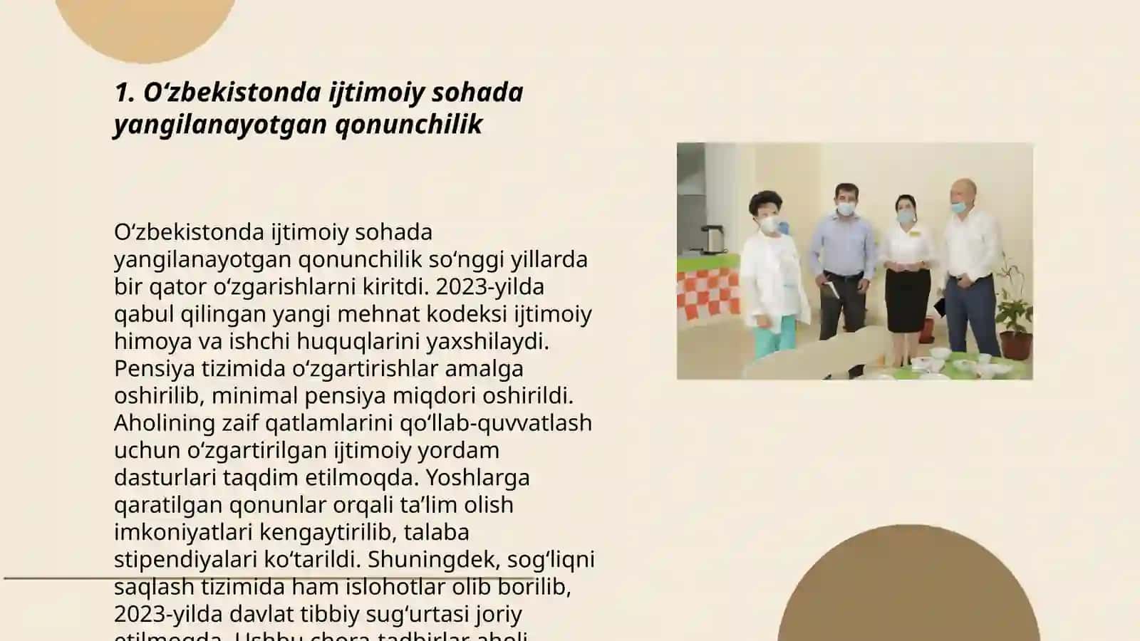 Oʻzbekistonda ijtimoiy sohada amalga oshirilayotgan oʻzgarishlar mazmun va mohiyati 3