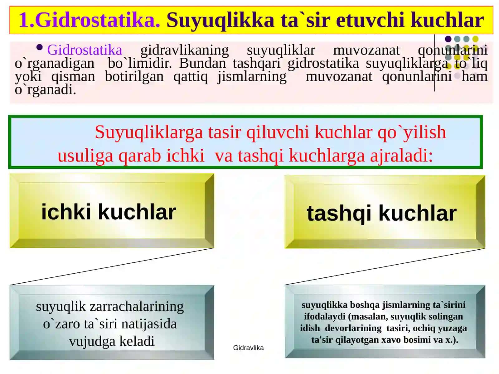 Suyuqlikka ta`sir etuvchi kuchlar 3
