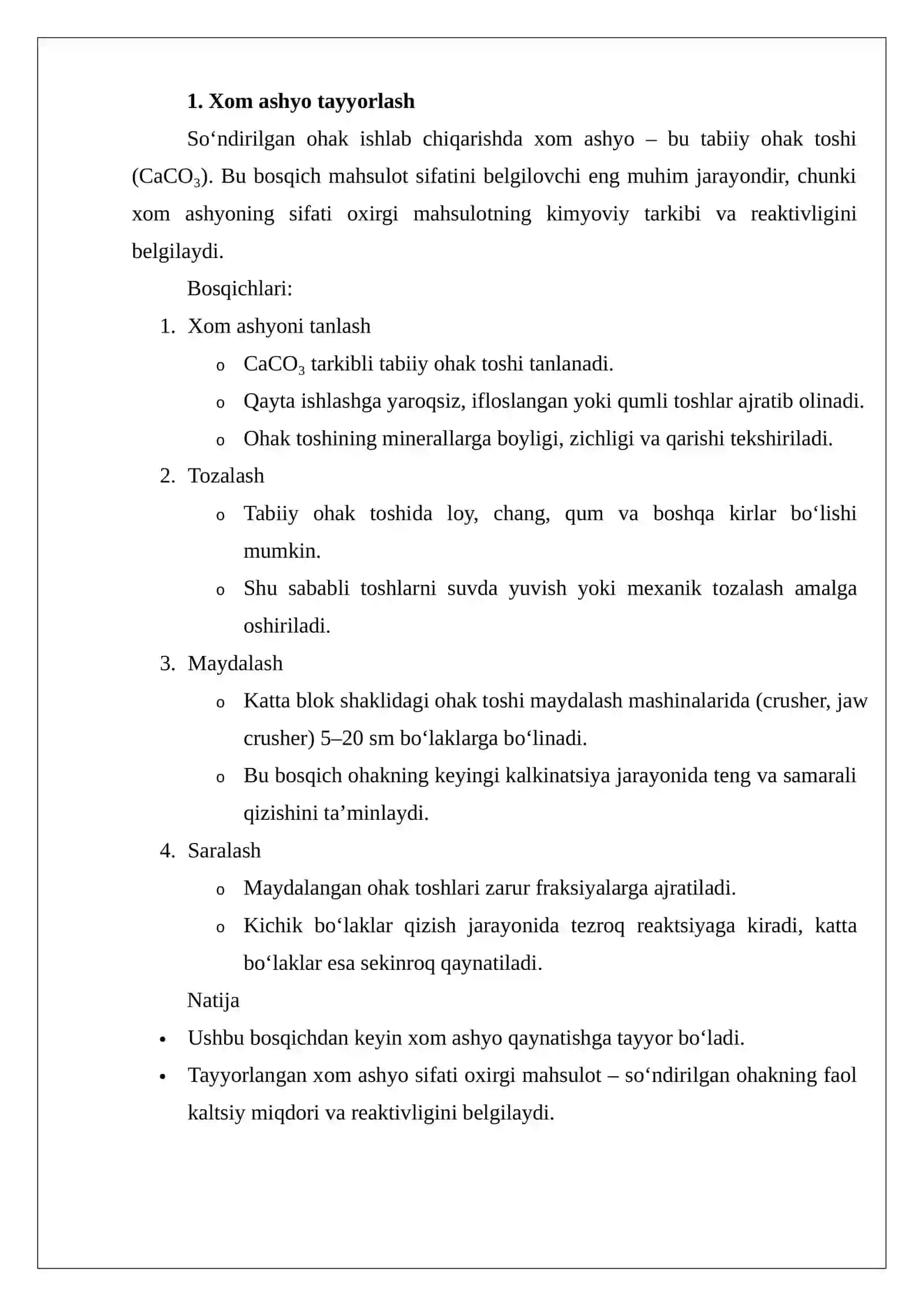 So‘ndirilgan ohak ishlab chiqarish texnologiyasi 3