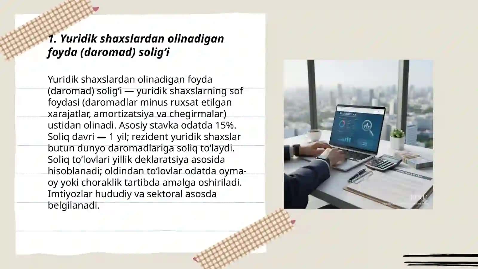 Yuridik shaxslardan soliqlar va yig’imlar tarkibi 3