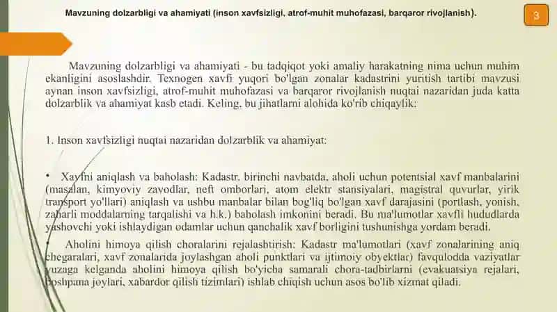 Texnogen xavfi yuqori bo`lgan zonalar kadastrini yuritish tartibi 3