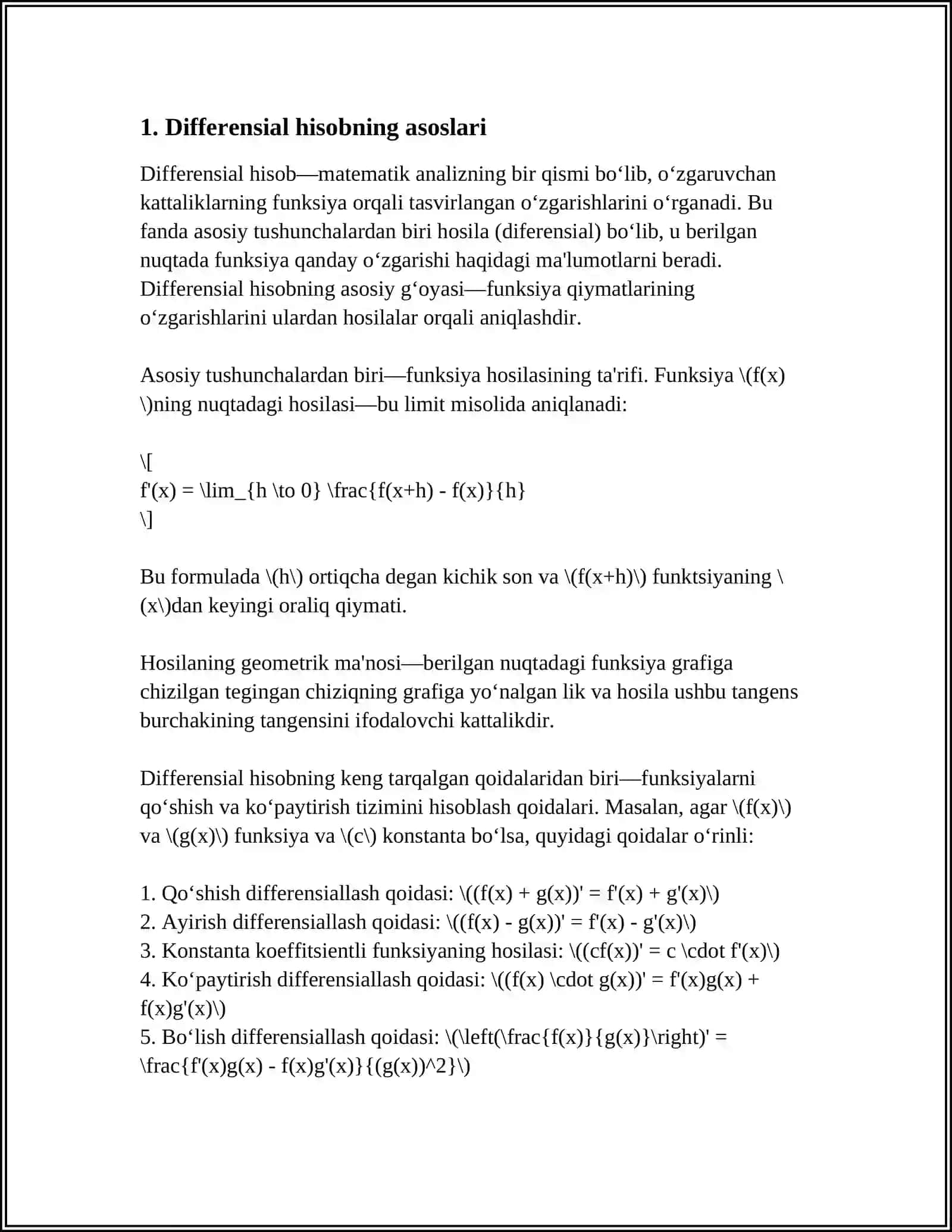 DIFFERENSIAL HISOB TATBIQLARI 3