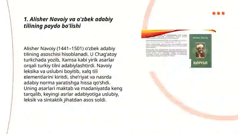 Alisher Navoiy va o'zbek adabiy tilining paydo bo'lishi 3