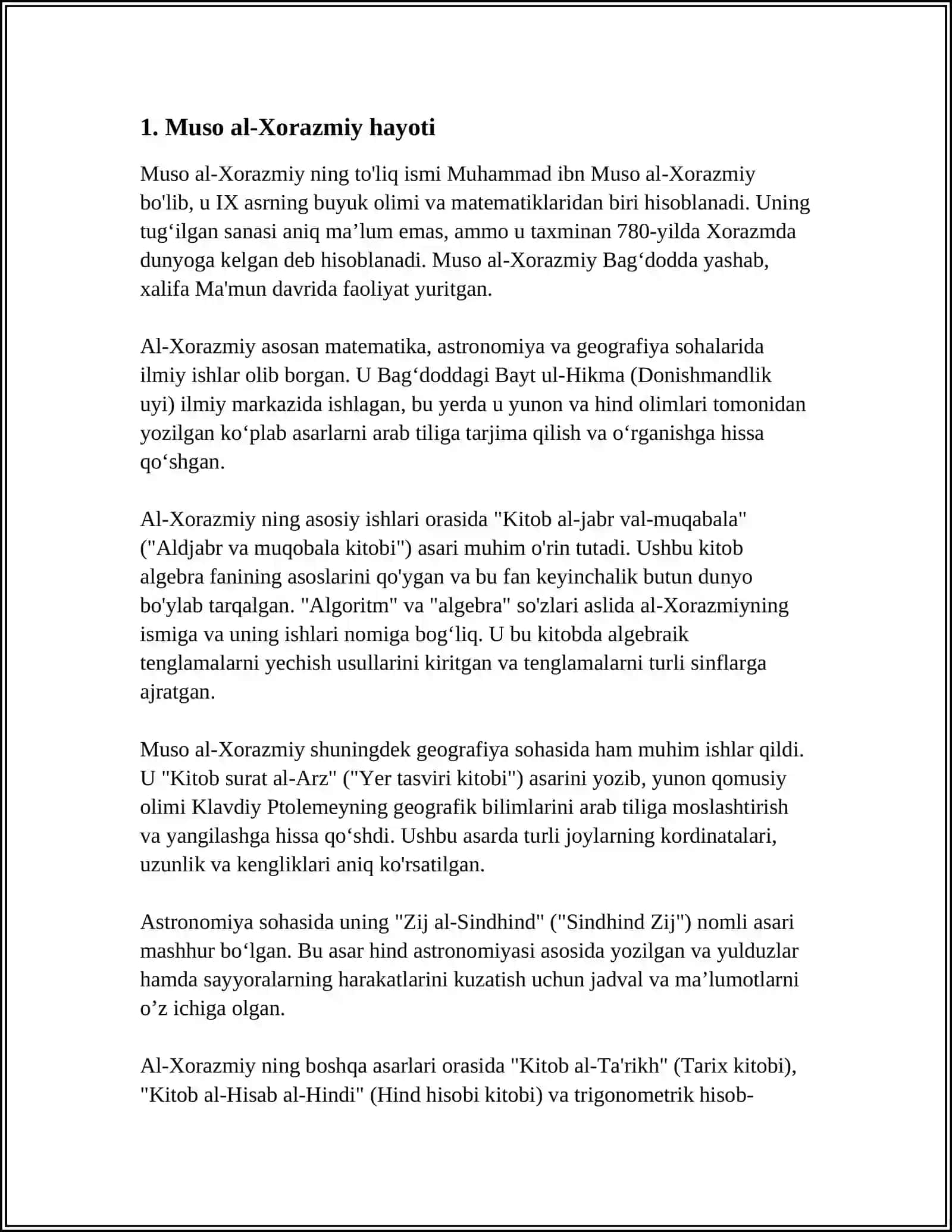 MUSO AL-XORAZMIY REFERAT 3