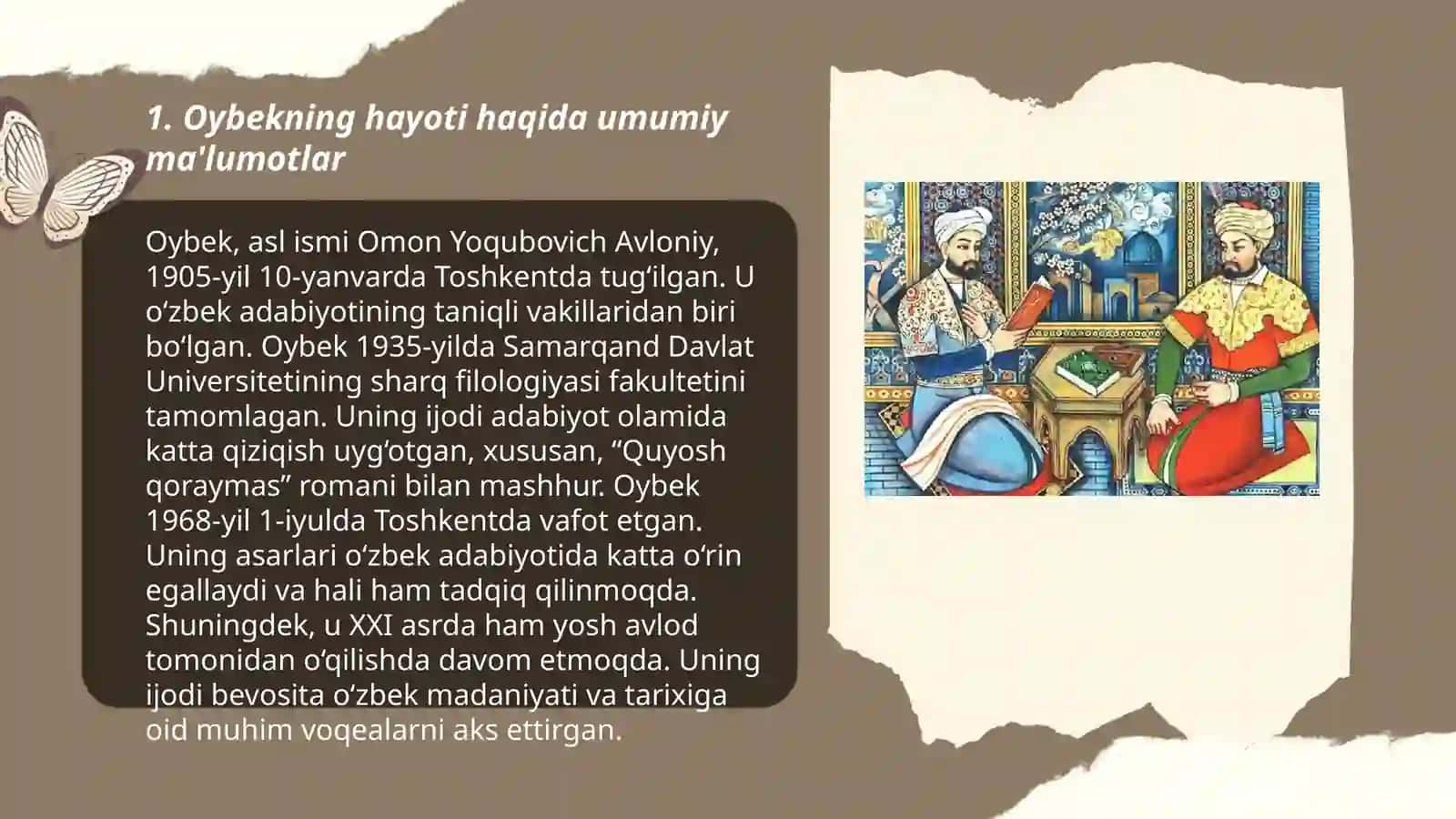 Oybek hayoti va ijodi. ''Na‘matak '',''O'zbekiston '' she'rlari 3