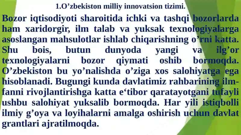 O’zbekiston milliy innovatsion tizimi 3