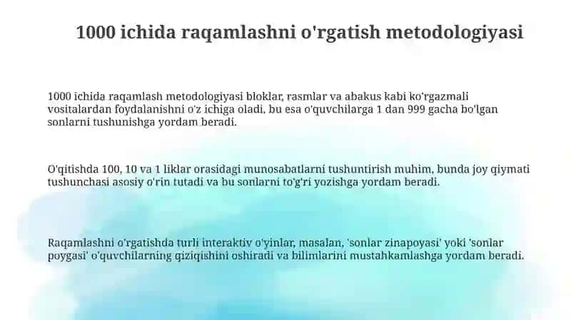1000 ichida raqamlashni o'rgatish metodologiyasi 3