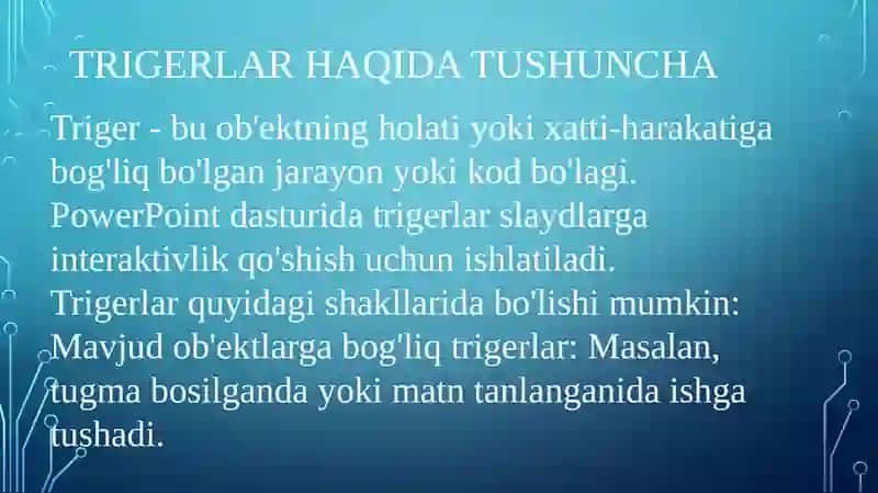 MS Power Point dasturida trigerlardan foydalanib o'yin trenajorlari yaratish texnologiyasi 3