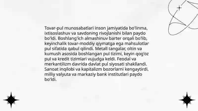Tovar-pul munosabatlarining rivojlanishi, bozor iqtisodiyotining shakllanishi va amal qilishining asoso 3