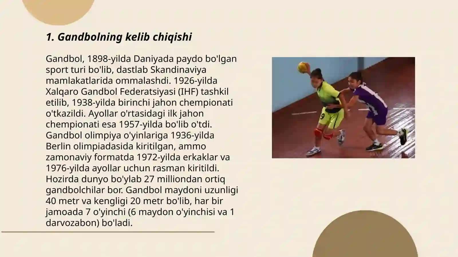 Gandbol o‘yinining kelib chiqishi va rivojlanish tarixi 3