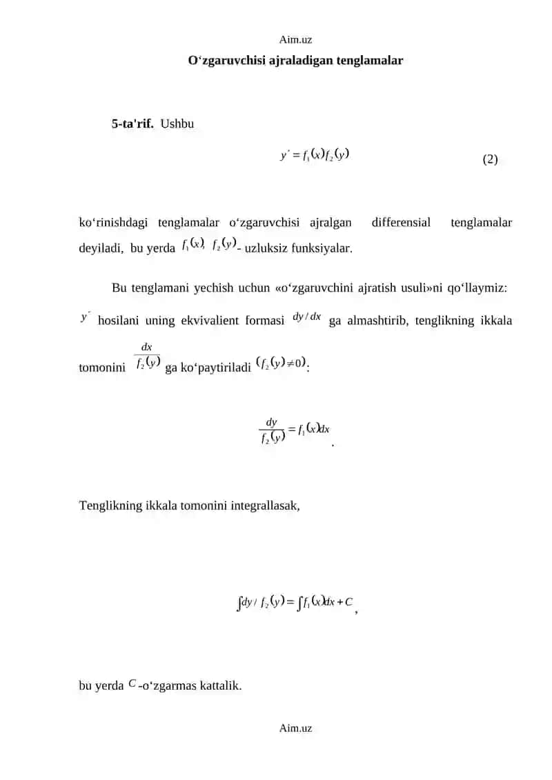 Birinchi tаrtibli diffеrеnsiаl tеnglаmаlаr 3