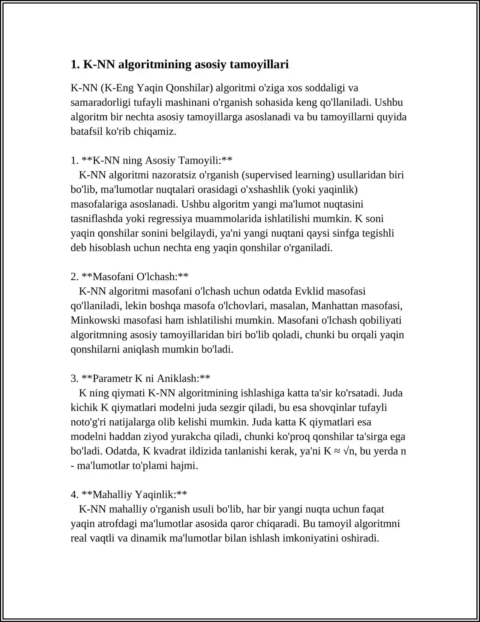 K-NN ALGORITMI. MASHINALI O'QITISH UCHUN 3