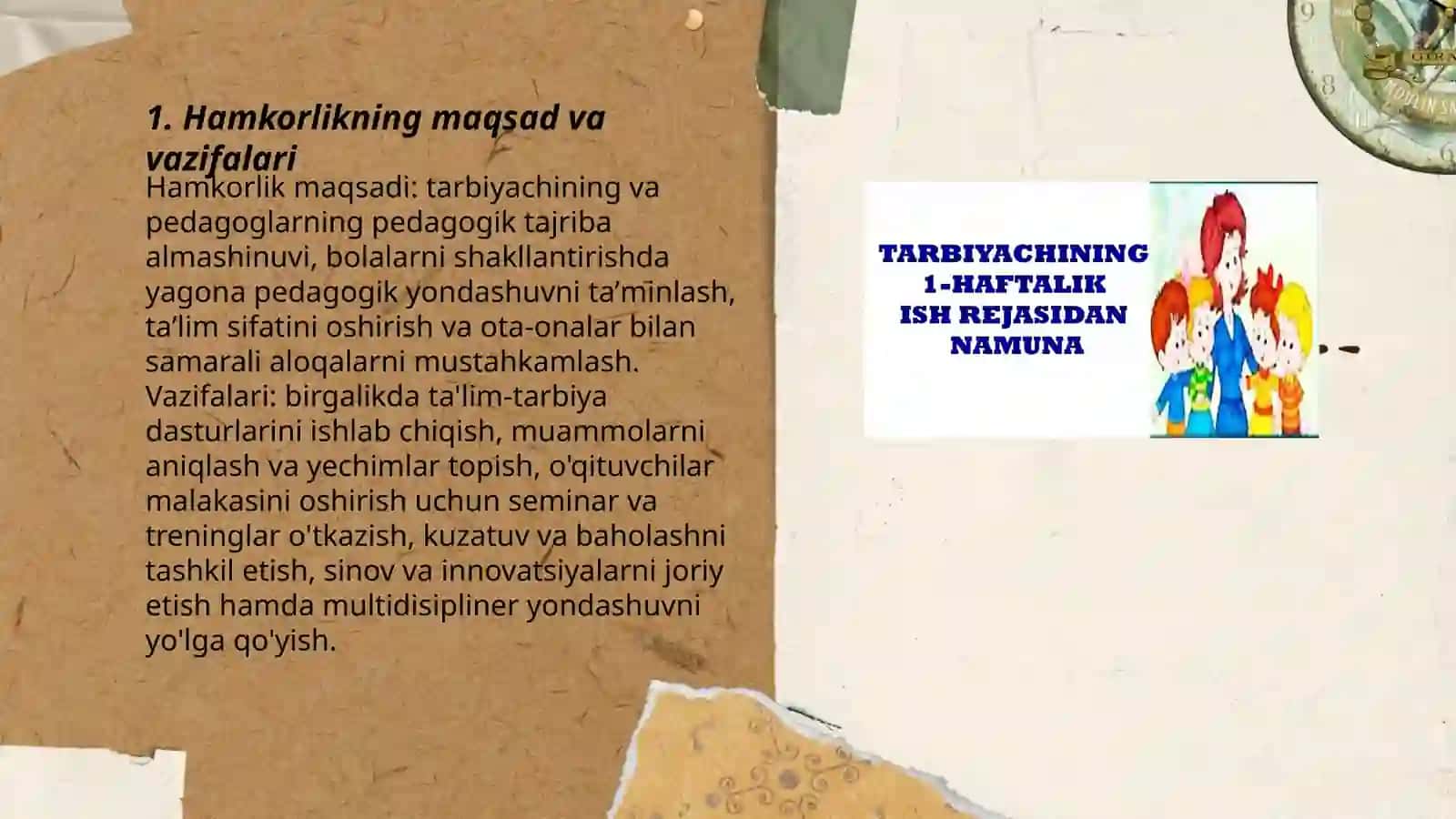 Tarbiyachining Pedagoglar Bilan Õzaro Hamkorlik Ish Rejasi 3
