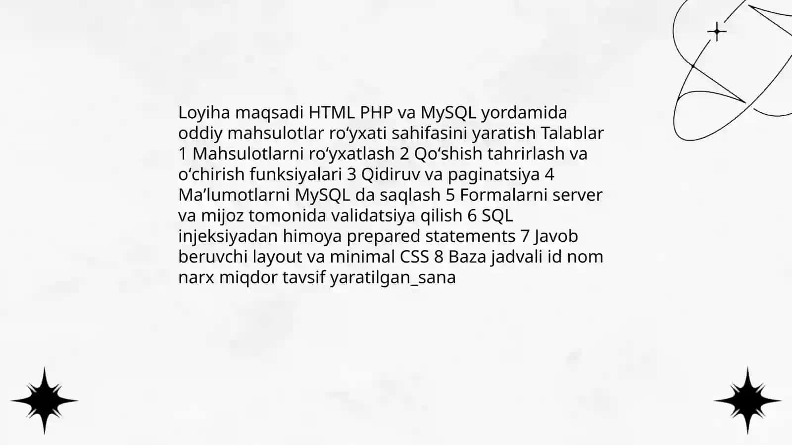 HTML, PHP, MySQL asosida oddiy mahsulotlar roʻyxati sahifasini yaratish 3