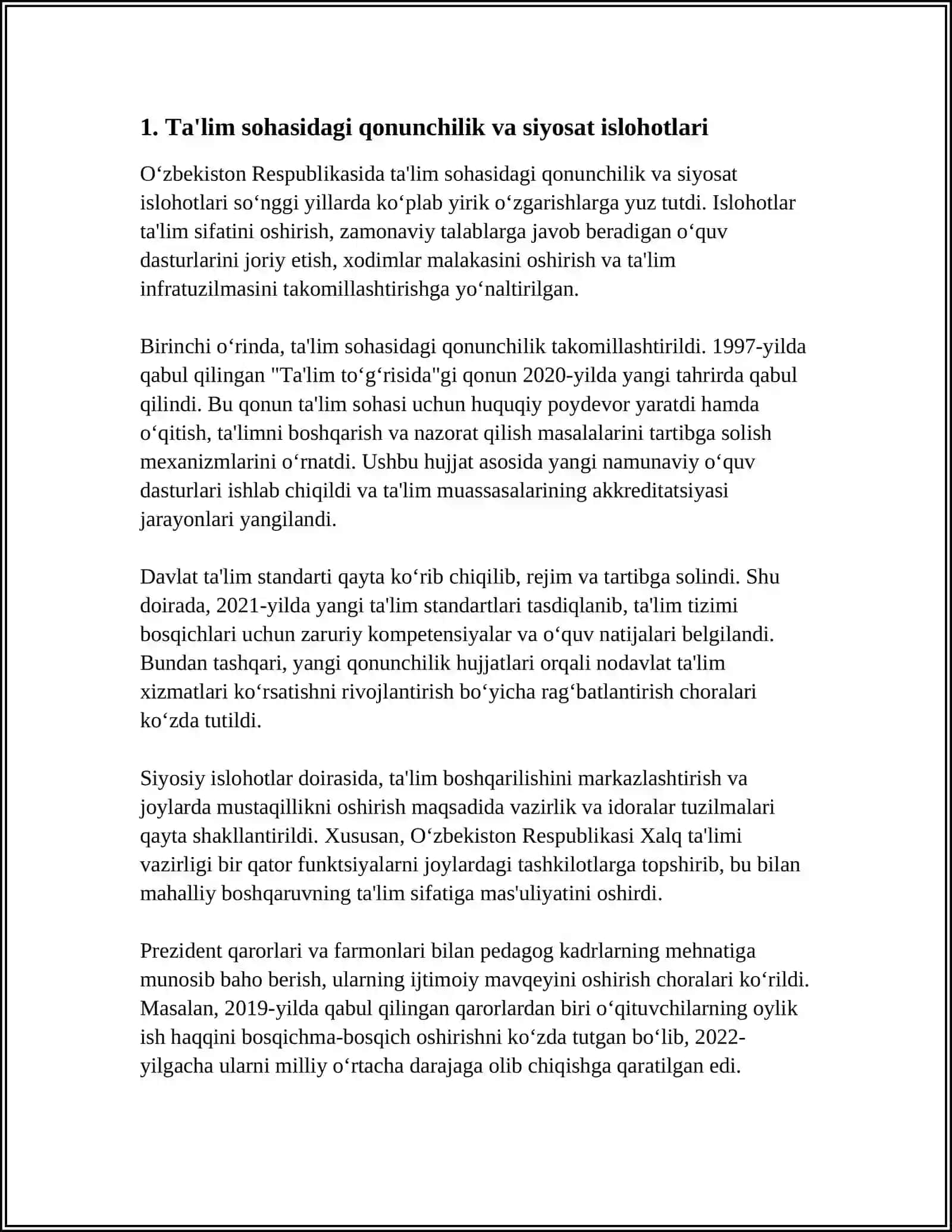 O'ZBEKISTON RESPUBLIKASIDA TA'LIM SOHASIDA QILINGAN ISLOHOTLAR 3
