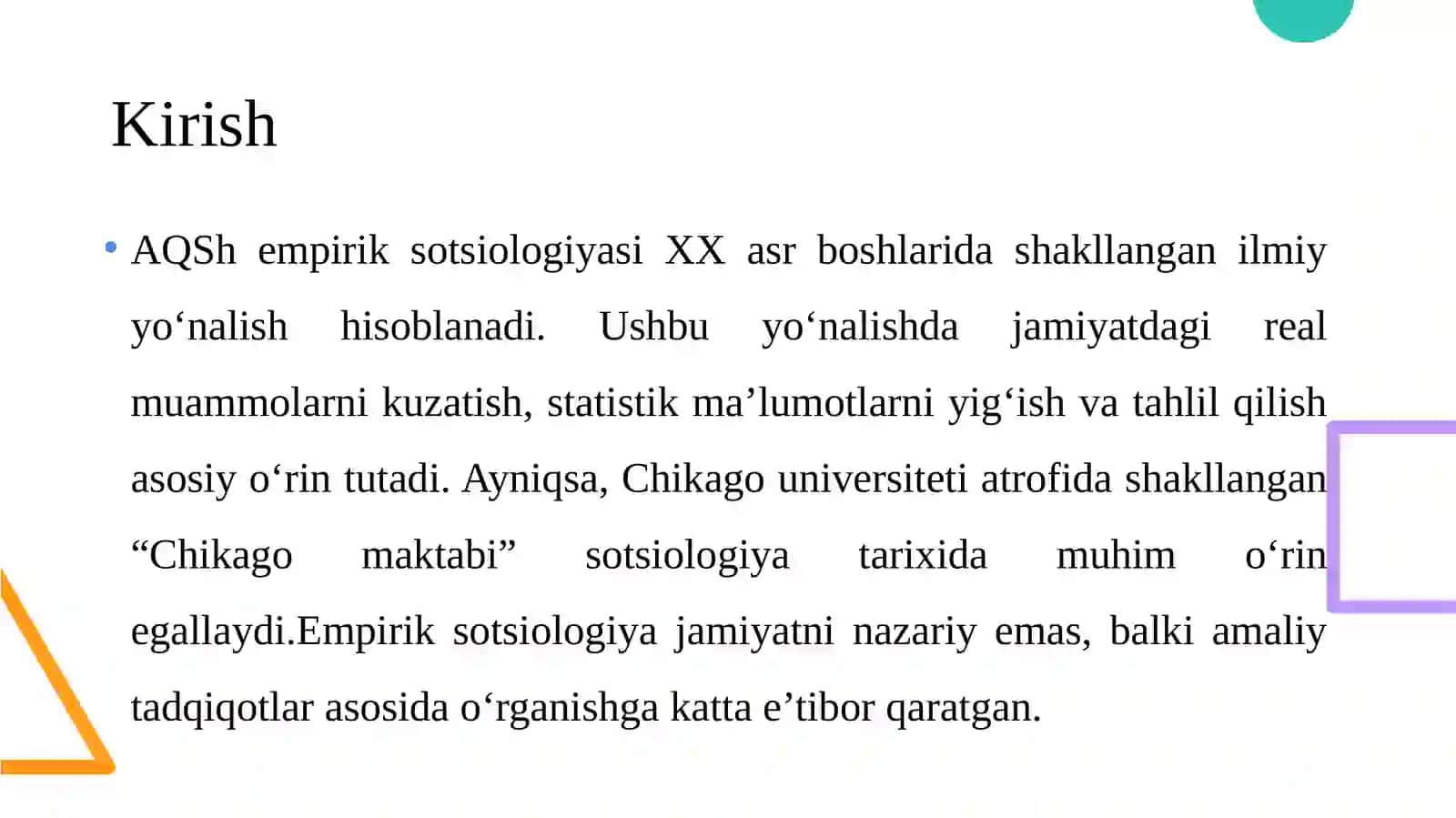 AQSh empirik sotsiologiyasi va Chikago maktabi 3