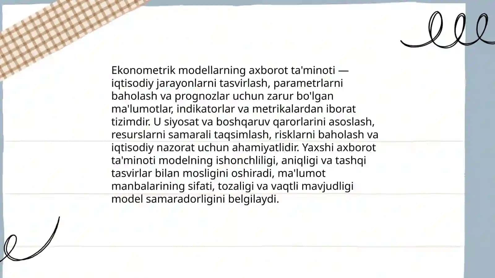 Ekonometrik modellarning axborot taminoti 3