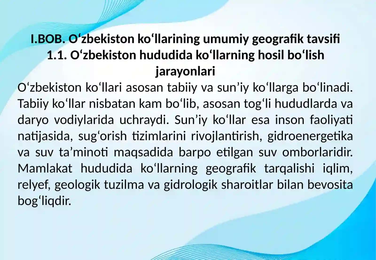 O'zbekiston ko'llari va ularning tarqalishi 3
