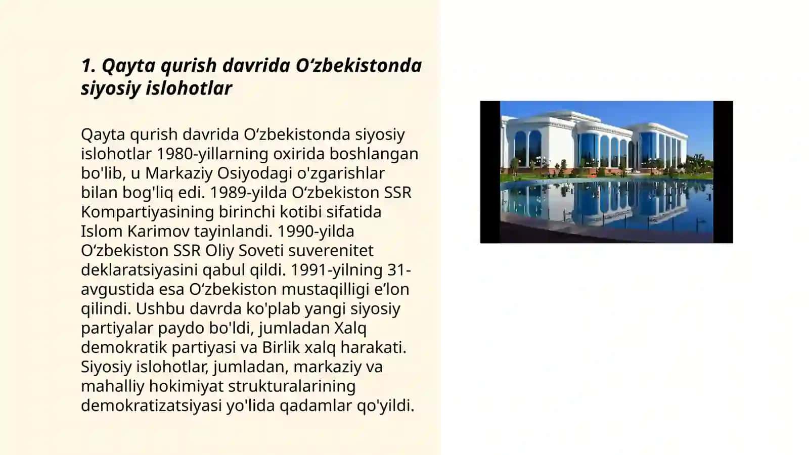 Qayta qurish davrida Oʻzbekistonda siyosiy islohotlar 3