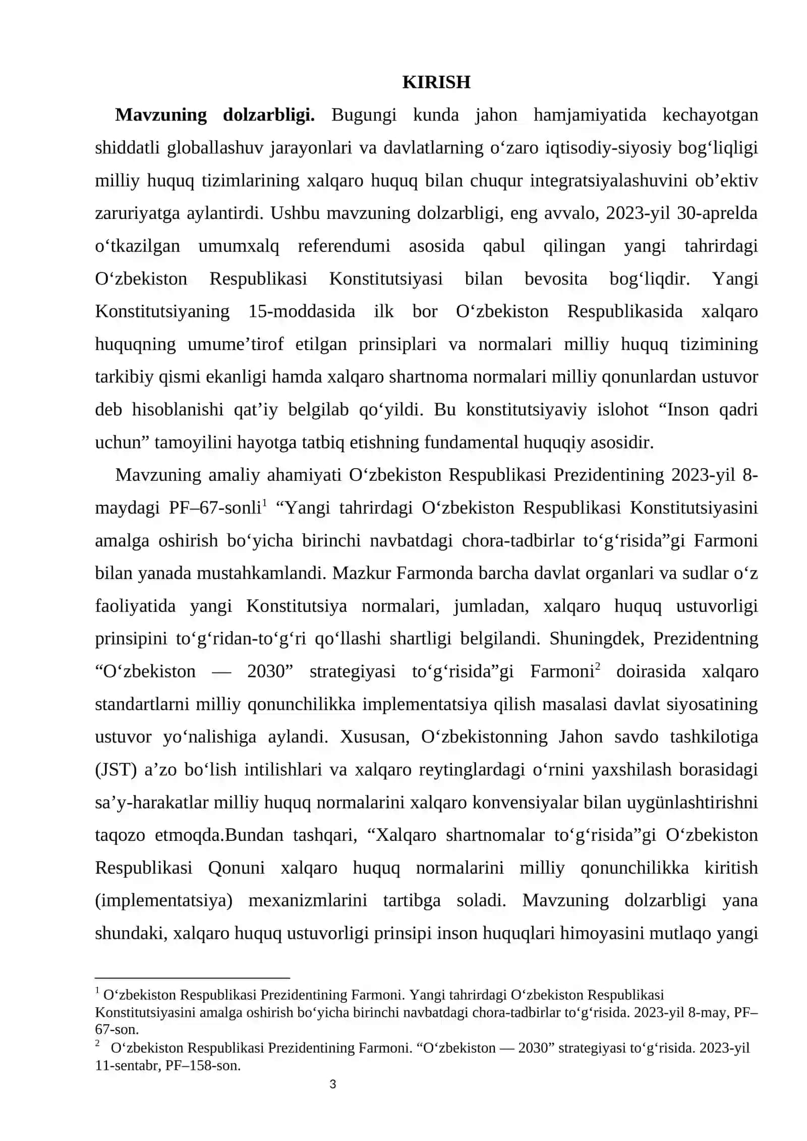 Konstitutsiyada xalqaro huquq ustuvorligi prinsipi kurs ishi 3